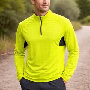 Lands End Mens XL Neon Yellow 1/4 Zip Performance Shirt All Season Stretch Run